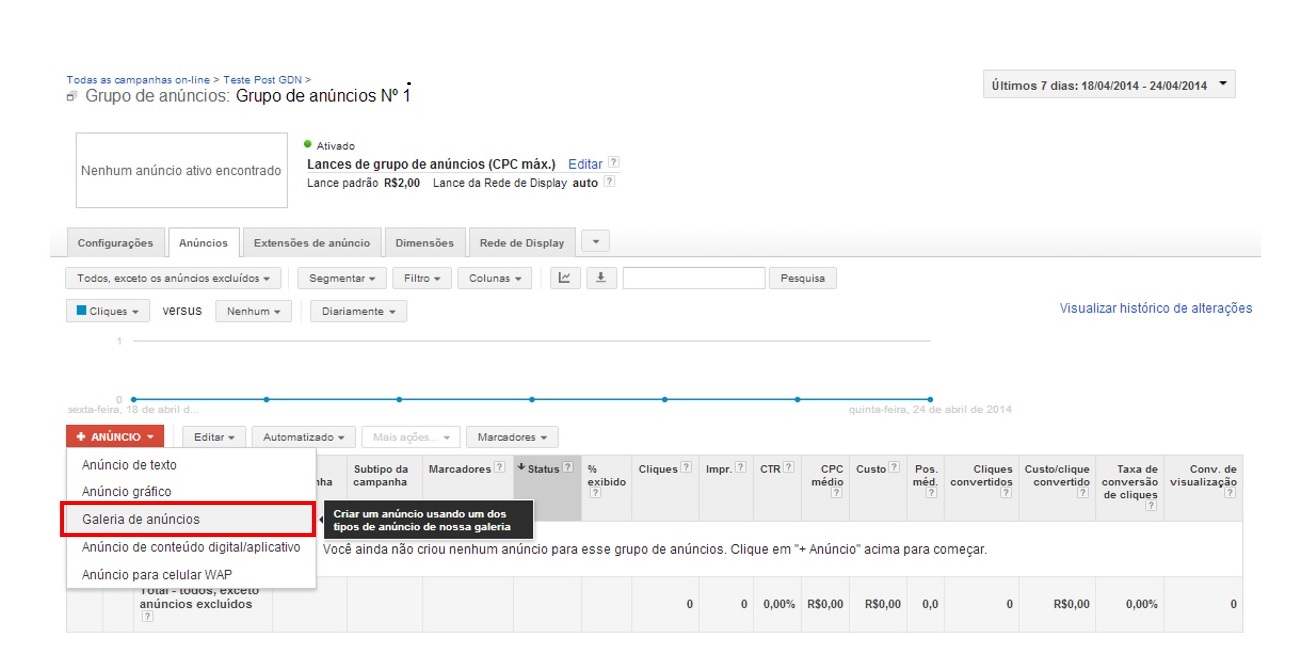 Criador de Anuncios GDN - Passo 1